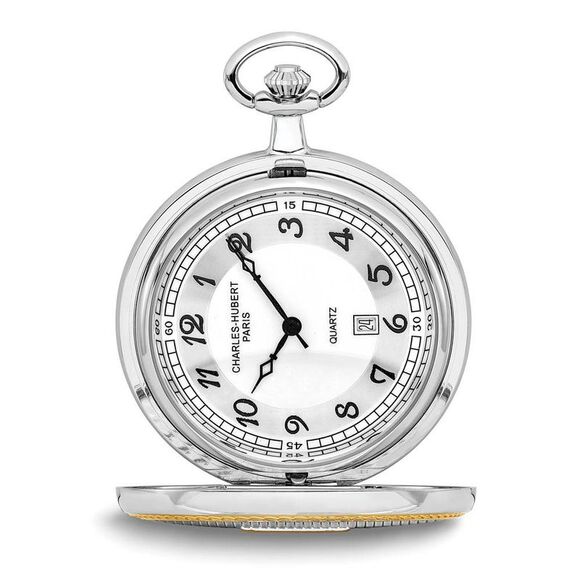 Charles Hubert Gold Tone Finish Two-tone White Dial 48mm Pocket Watch - Picture 1 of 8